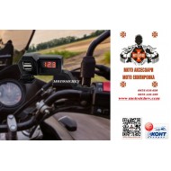 ДВОЙНО USB ЗАРЯДНО С ВОЛТМЕТЪР ЗА МОТОЦИКЛЕТИ И ATV