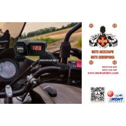 ДВОЙНО USB ЗАРЯДНО С ВОЛТМЕТЪР ЗА МОТОЦИКЛЕТИ И ATV
