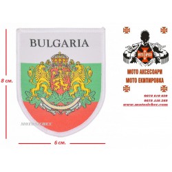МОТОЦИКЛЕТНА БРОДИРАНА НАШИВКА СЪС ЗНАМЕТО И ГЕРБА НА БЪЛГАРИЯ.
